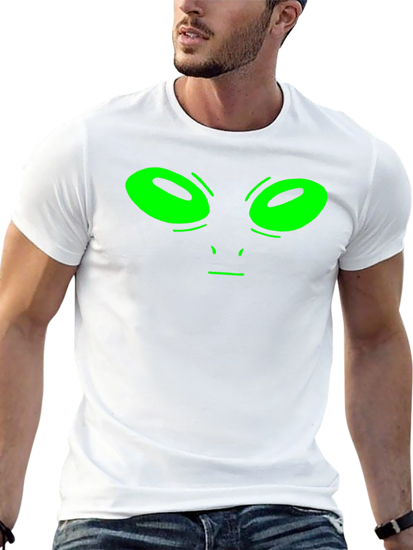 Alien Face Graphic Tee - Black Cotton T-Shirt