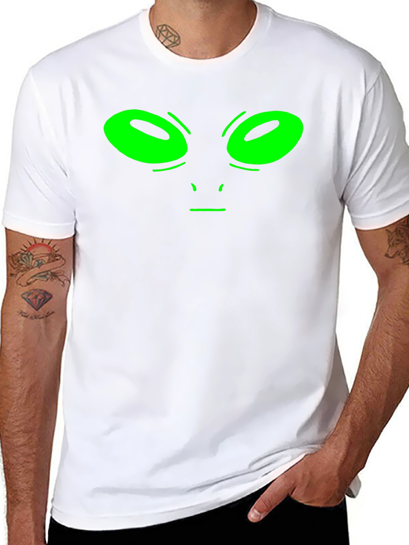 Alien Face Graphic Tee - Black Cotton T-Shirt