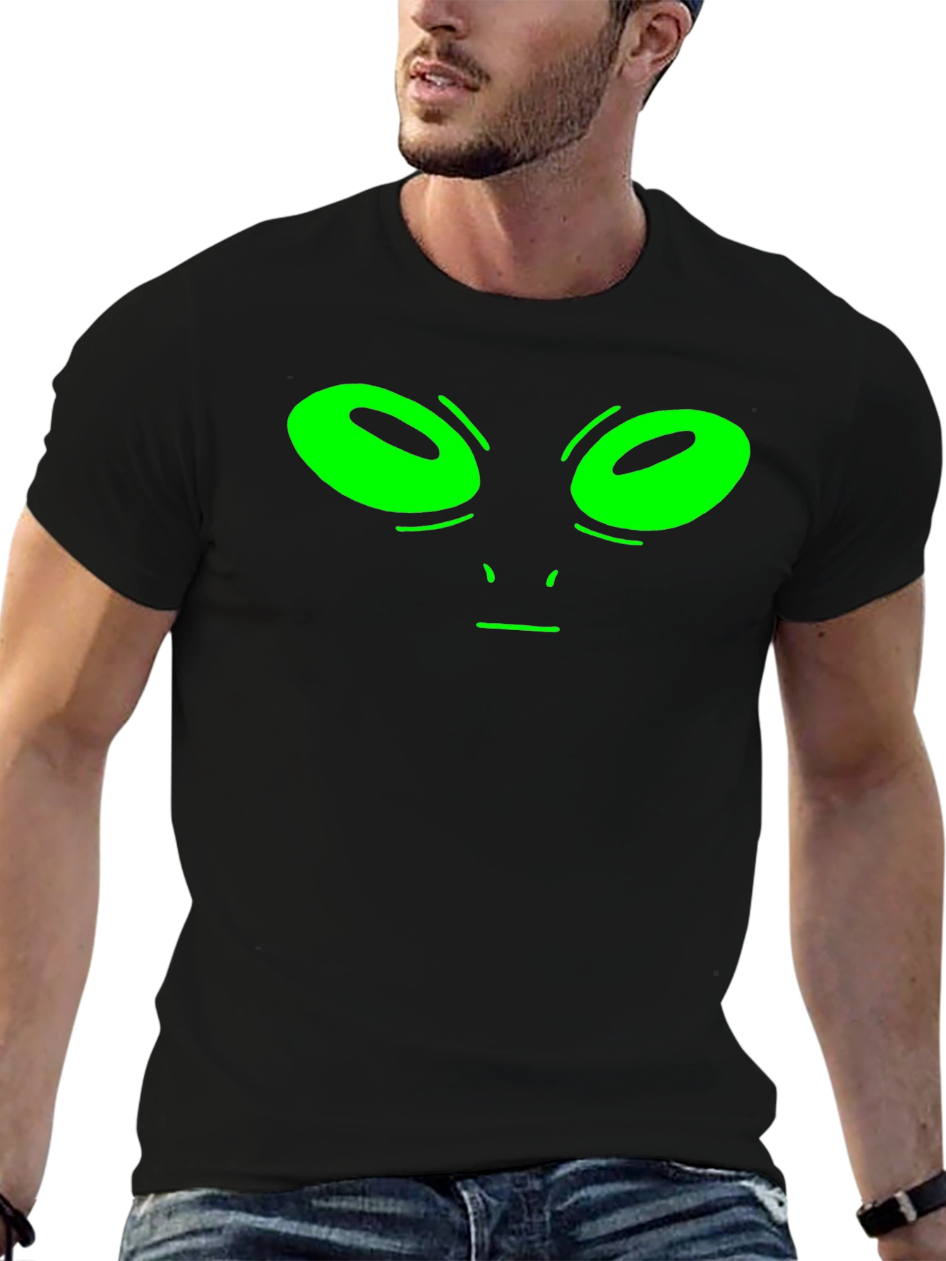 Alien Face Graphic Tee - Black Cotton T-Shirt