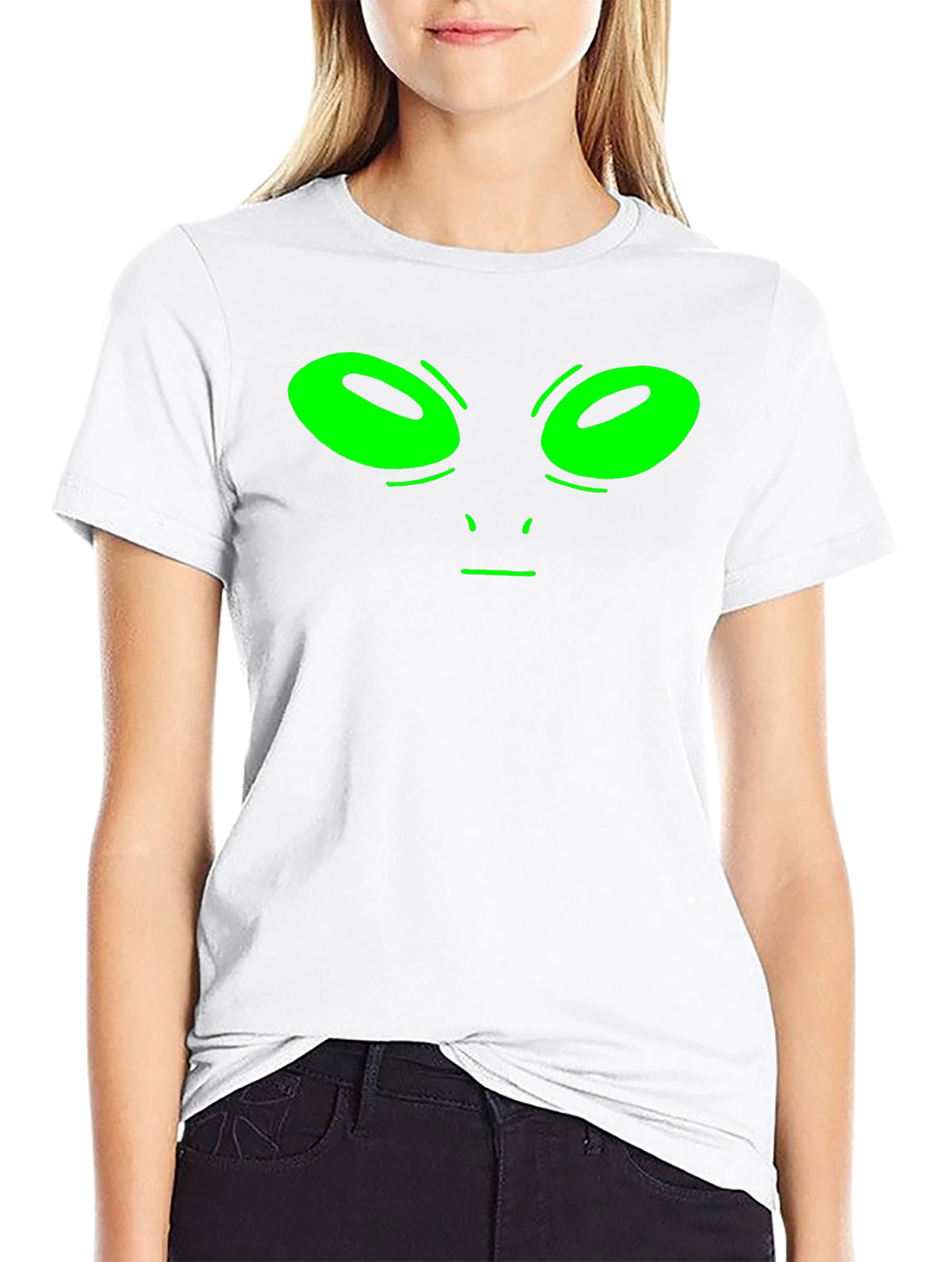 Alien Face Graphic Tee - Black Cotton T-Shirt