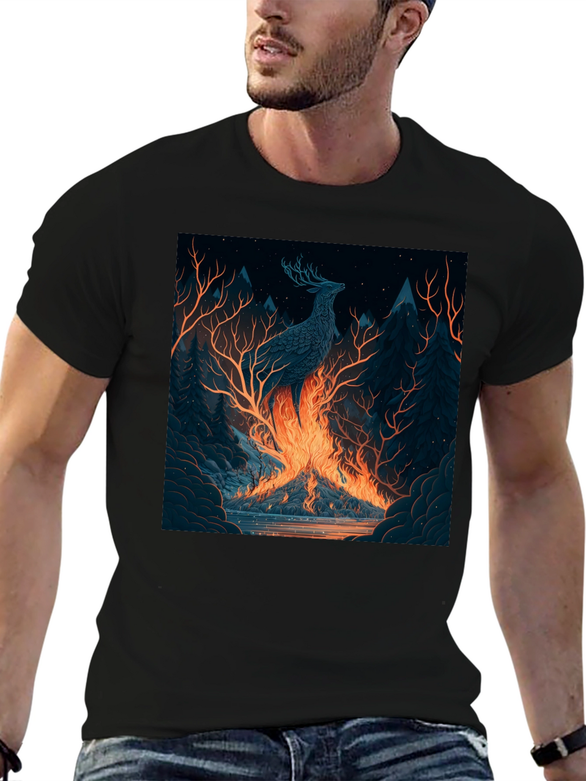Mystic Stag Fire Forest Graphic Tee