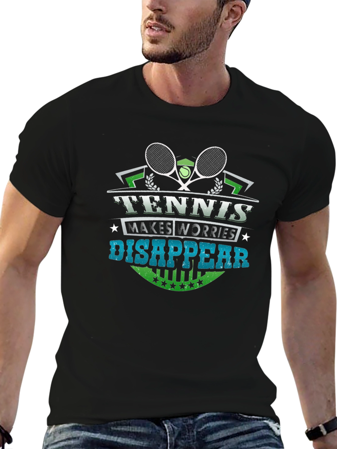 Tennis Makes Worries Disappear Black Graphic Tee
