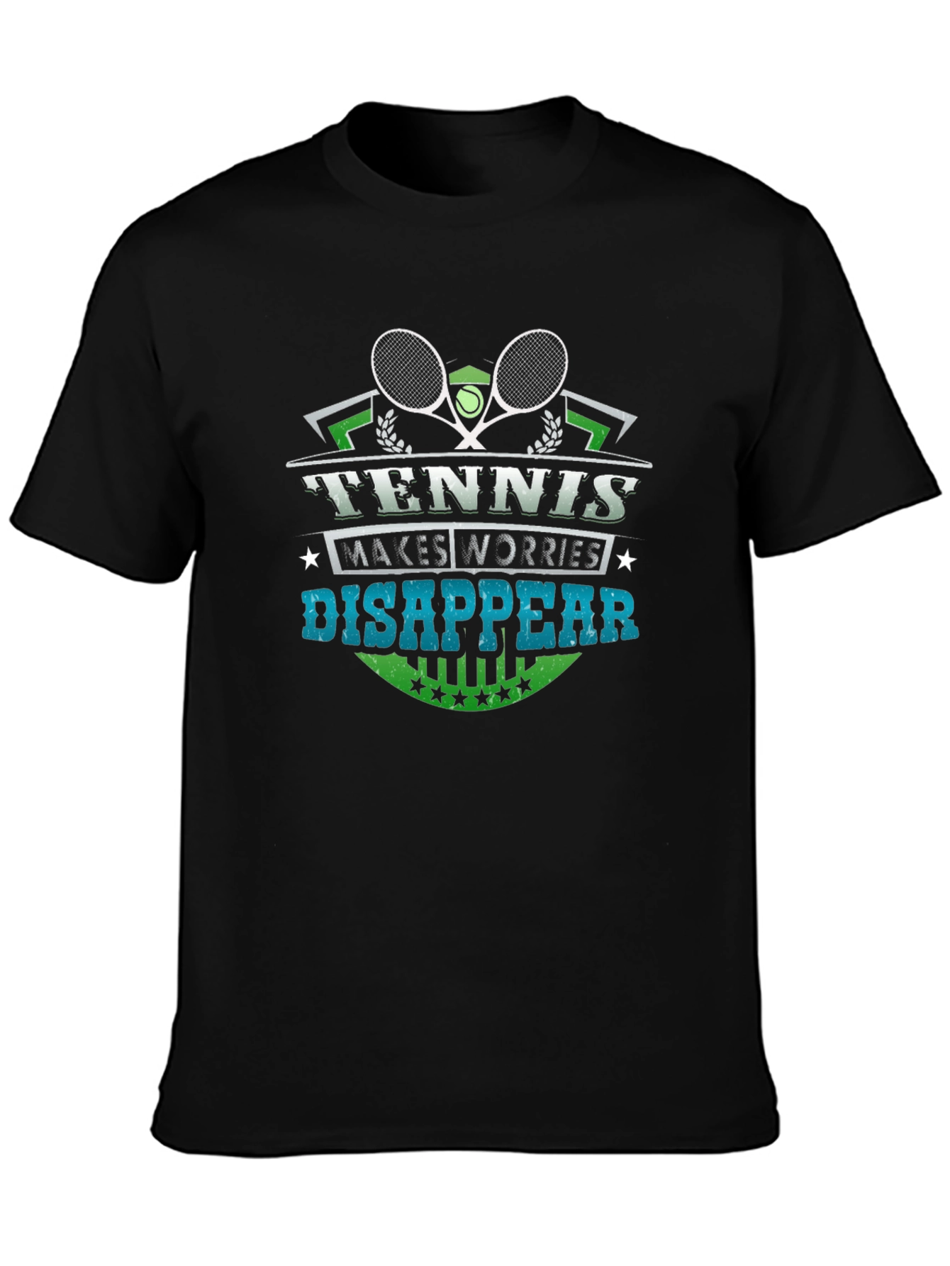 Tennis Makes Worries Disappear Black Graphic Tee