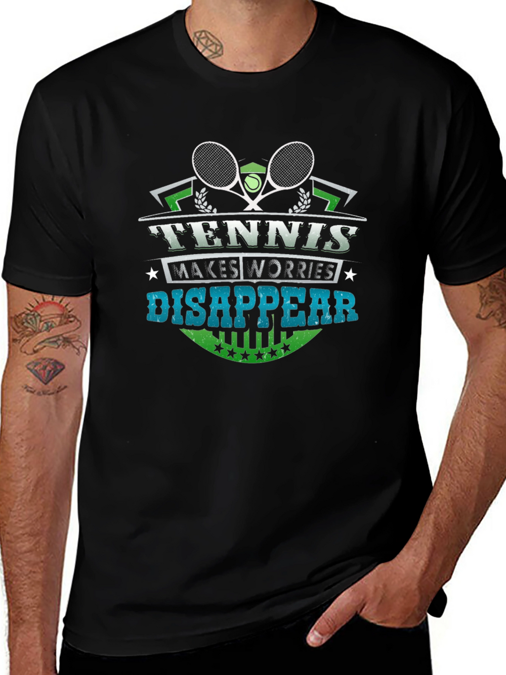 Tennis Makes Worries Disappear Black Graphic Tee