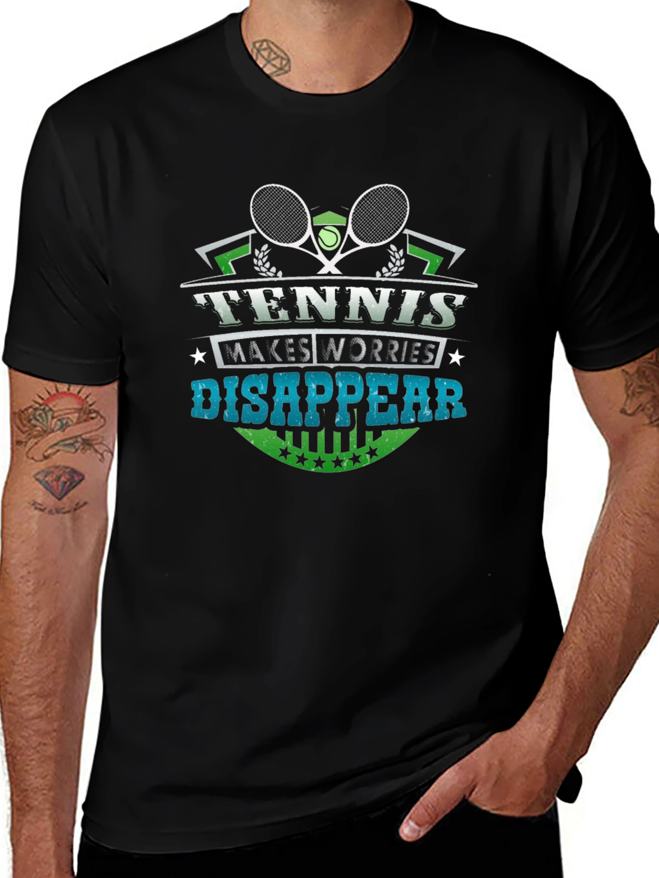 Tennis Makes Worries Disappear Black Graphic Tee