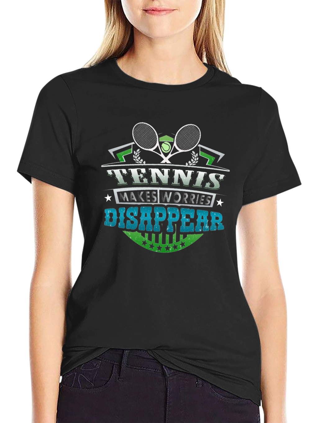 Tennis Makes Worries Disappear Black Graphic Tee