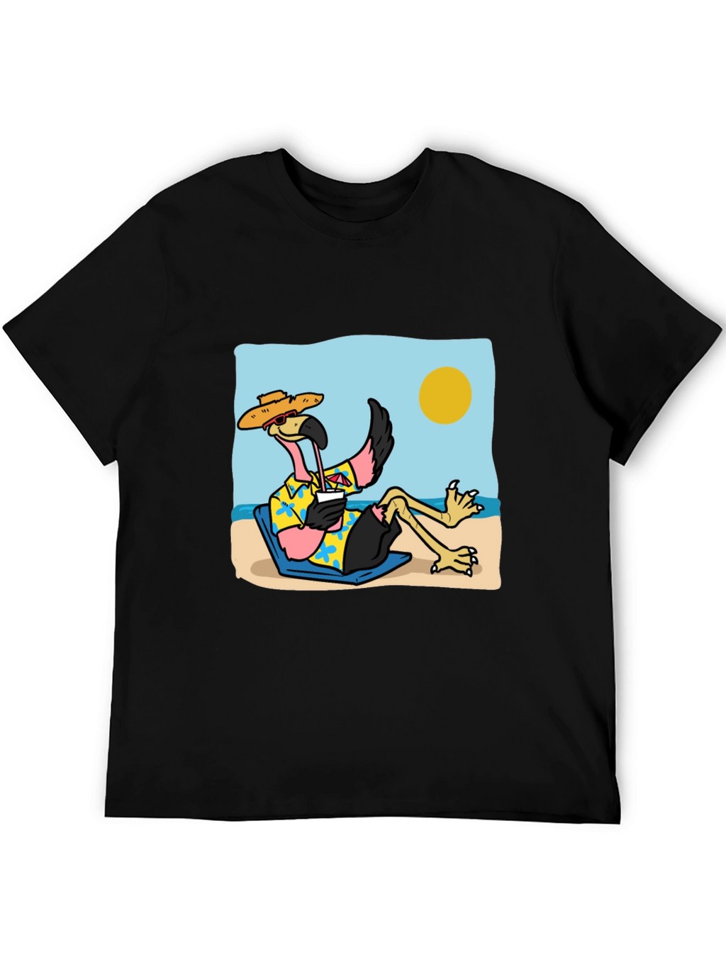 Relaxed Flamingo Beach T-Shirt - Tropical Vibe