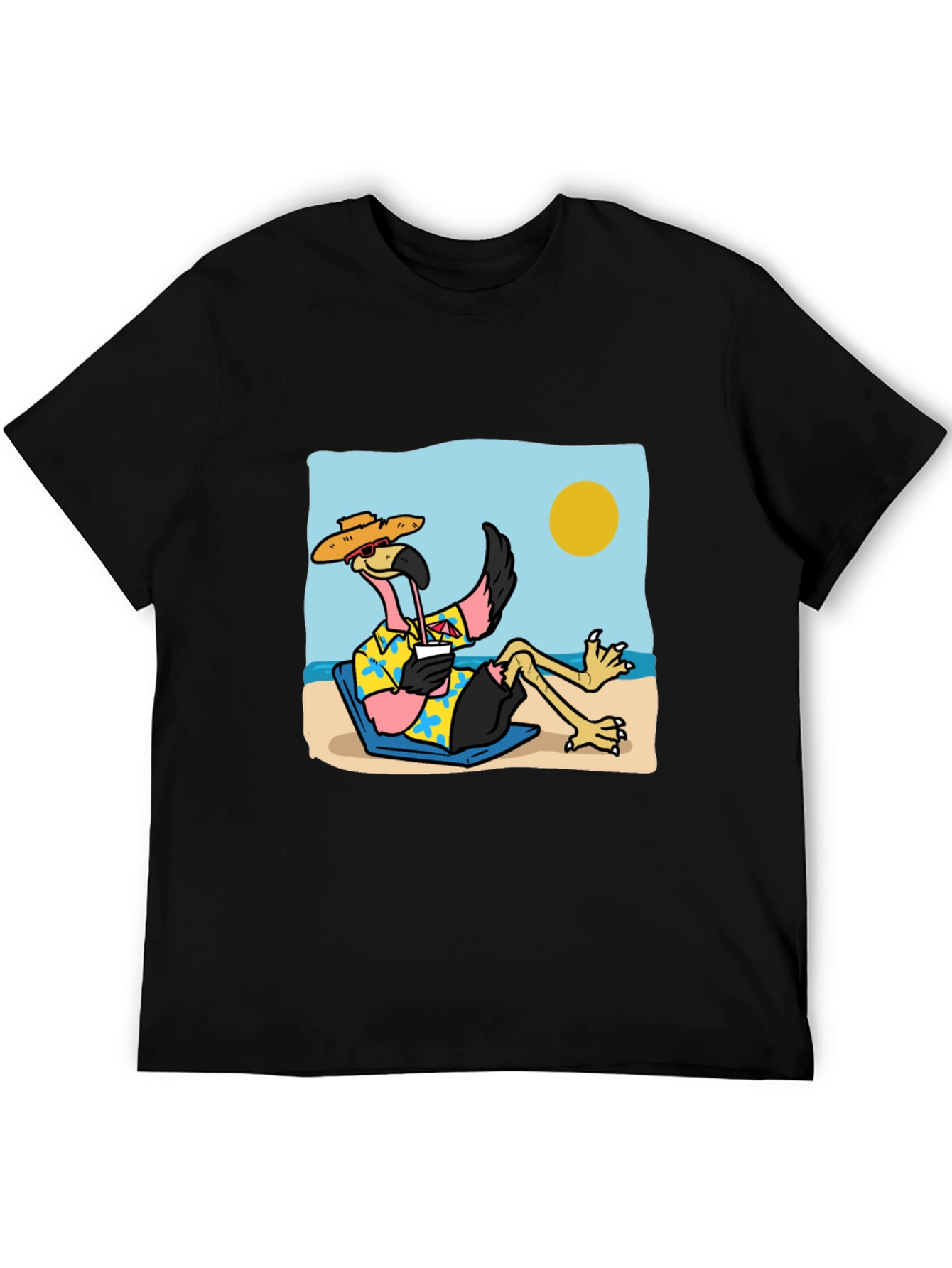 Relaxed Flamingo Beach T-Shirt - Tropical Vibe