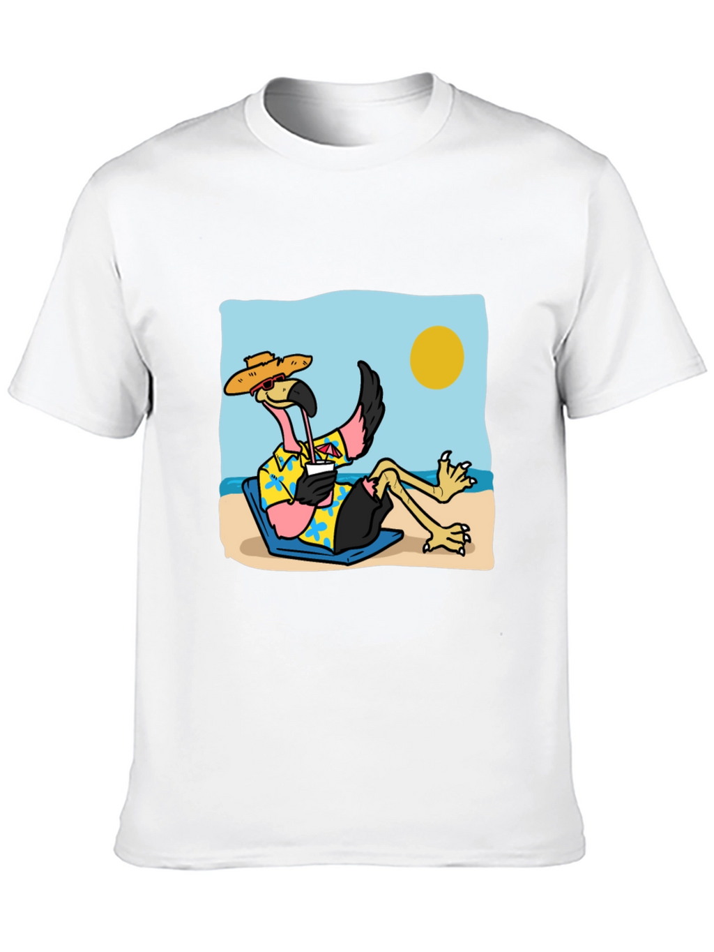 Relaxed Flamingo Beach T-Shirt - Tropical Vibe