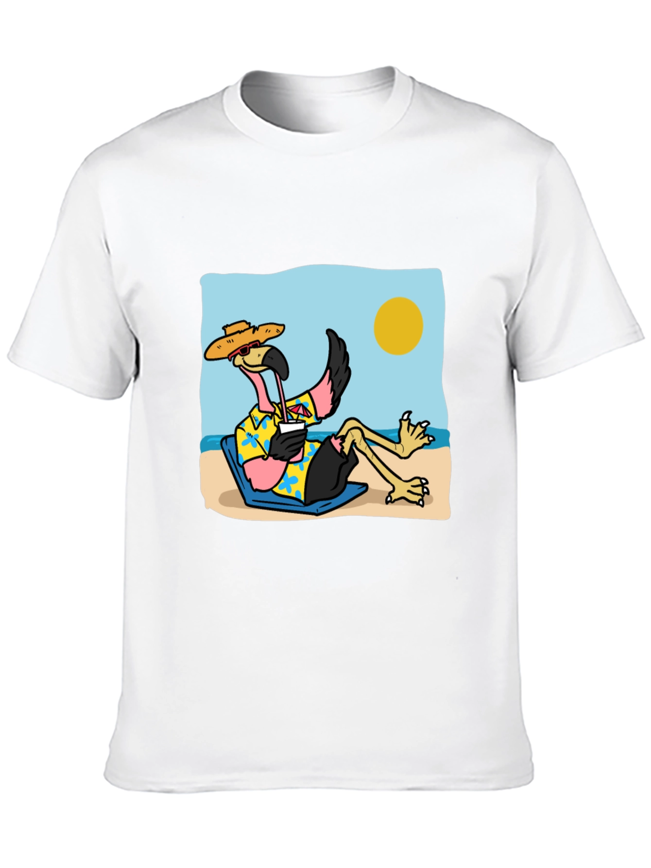 Relaxed Flamingo Beach T-Shirt - Tropical Vibe