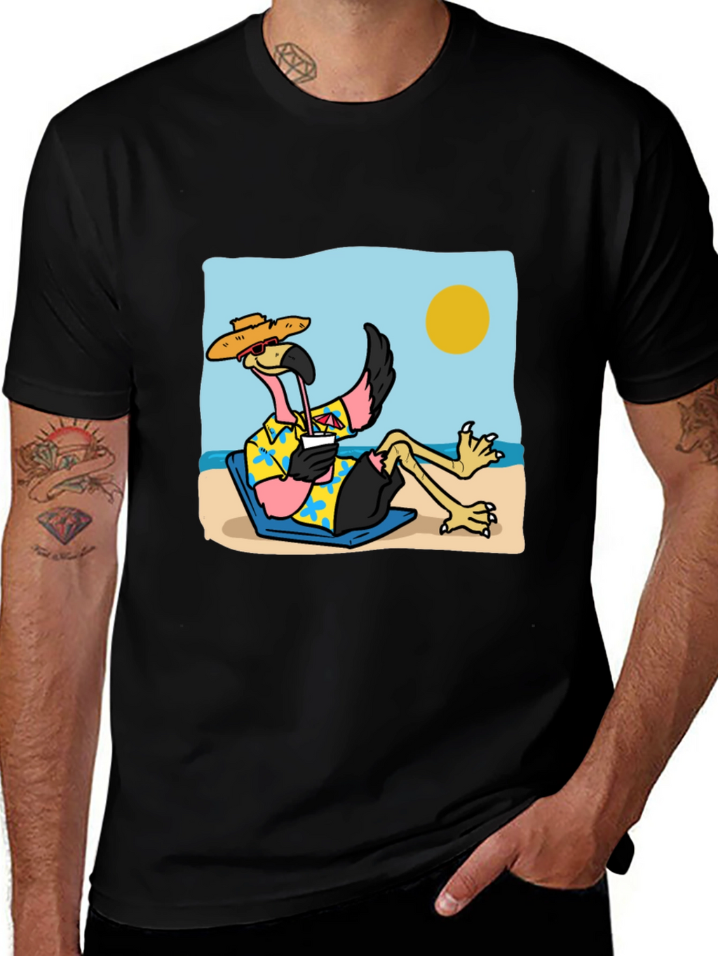 Relaxed Flamingo Beach T-Shirt - Tropical Vibe