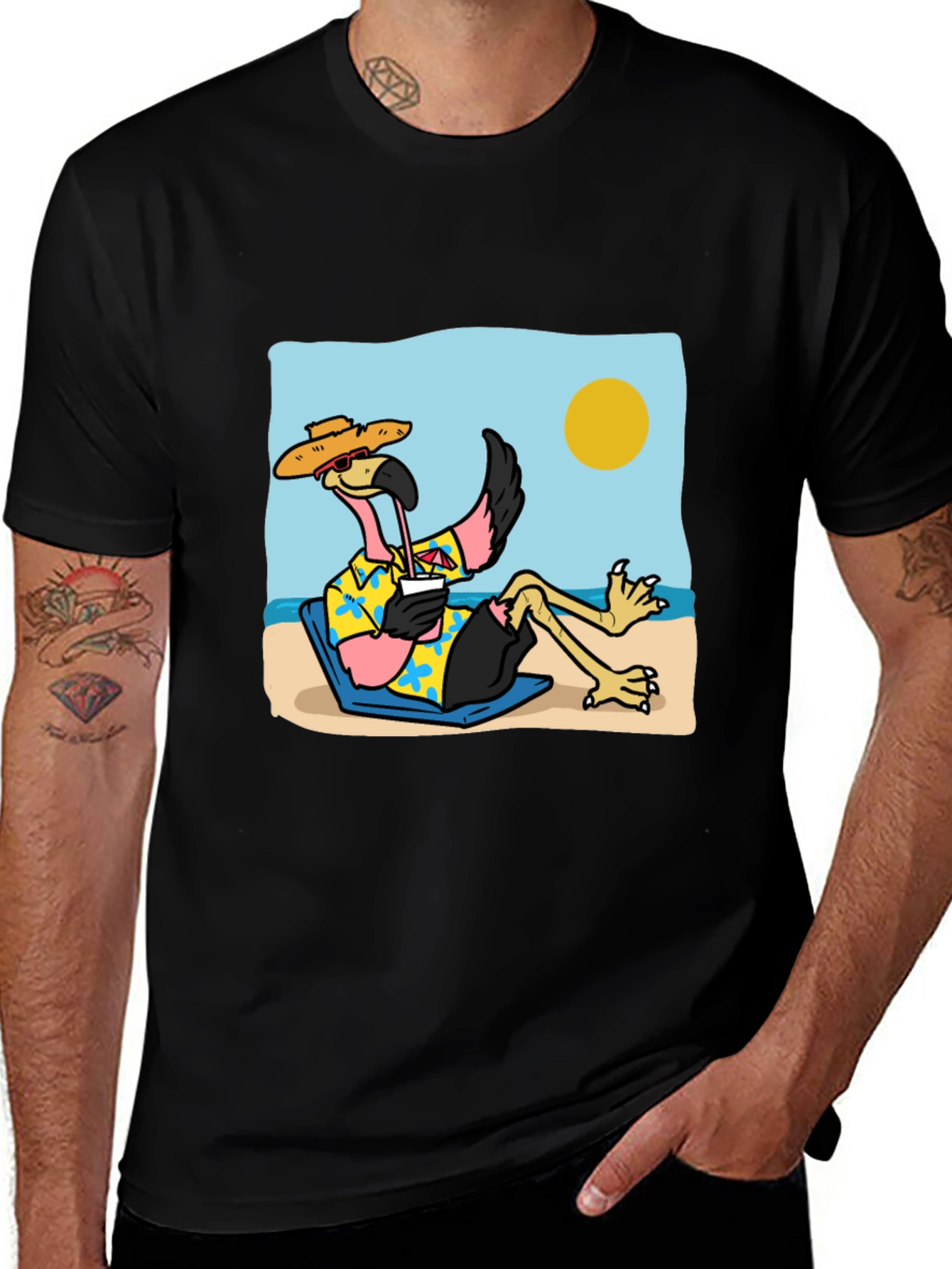 Relaxed Flamingo Beach T-Shirt - Tropical Vibe