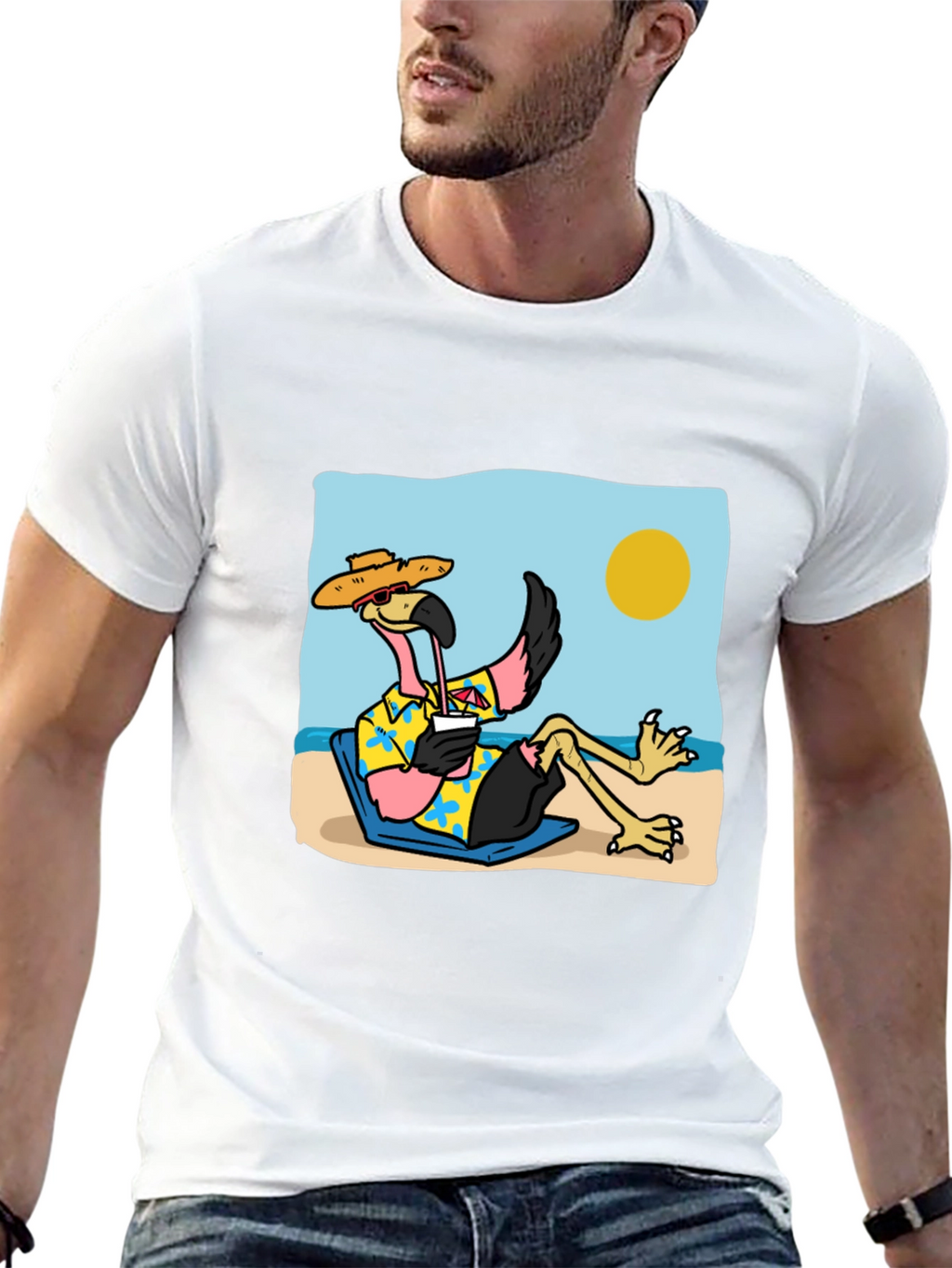 Relaxed Flamingo Beach T-Shirt - Tropical Vibe