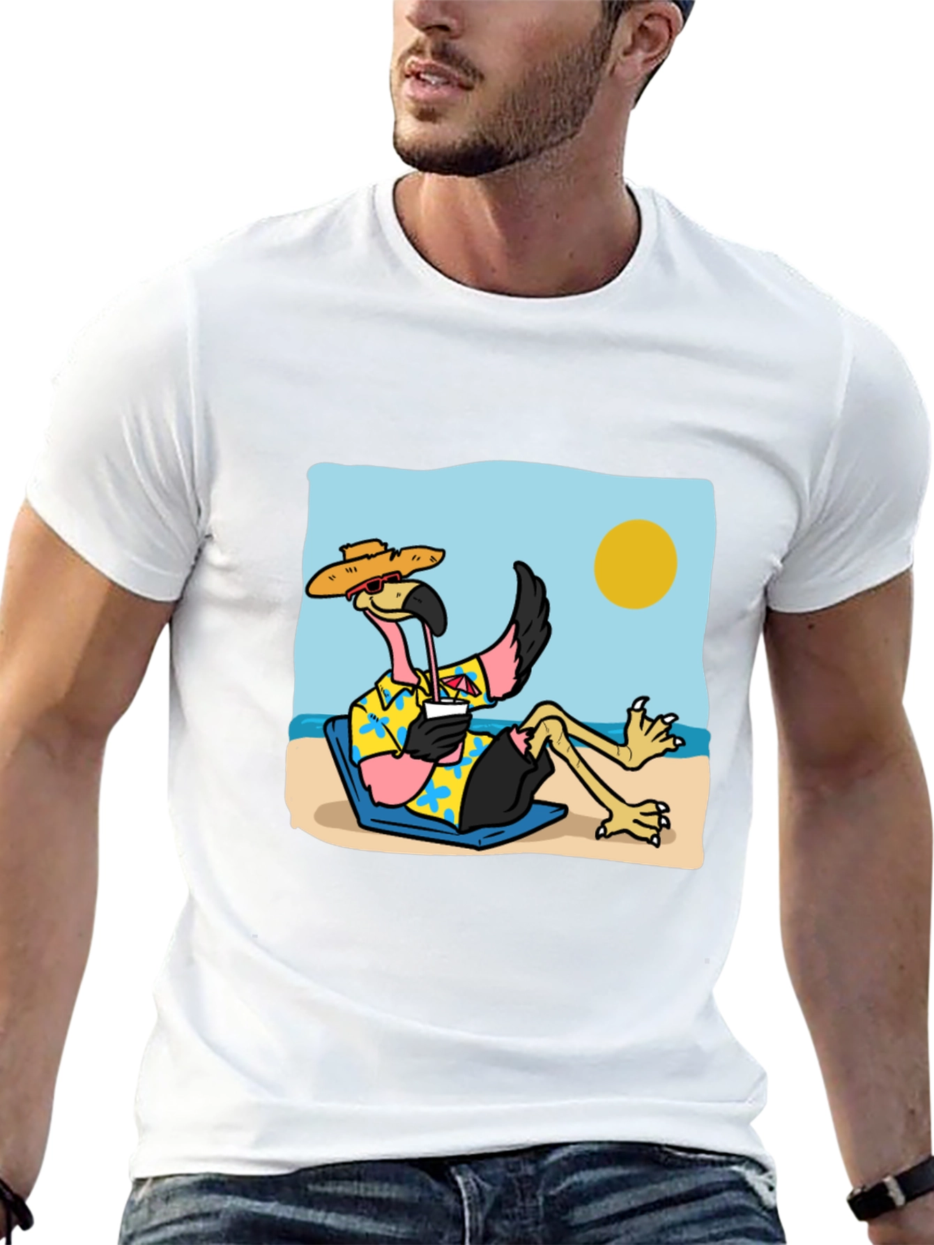 Relaxed Flamingo Beach T-Shirt - Tropical Vibe