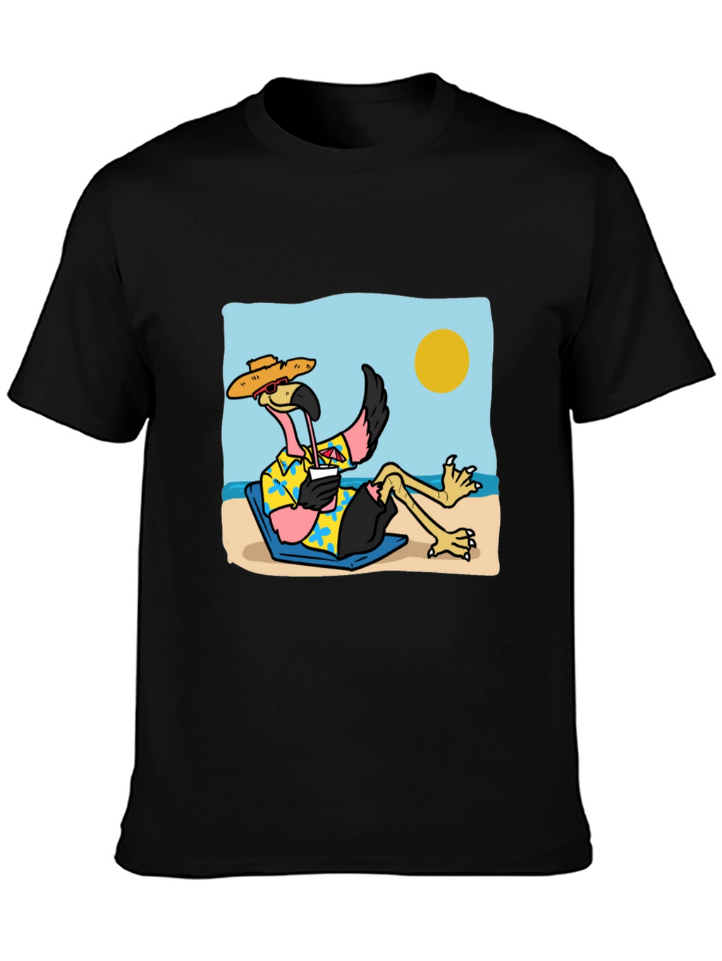 Relaxed Flamingo Beach T-Shirt - Tropical Vibe