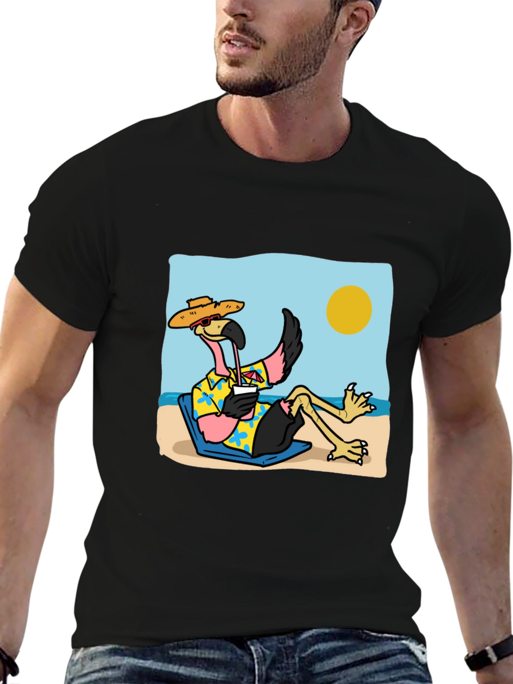 Relaxed Flamingo Beach T-Shirt - Tropical Vibe