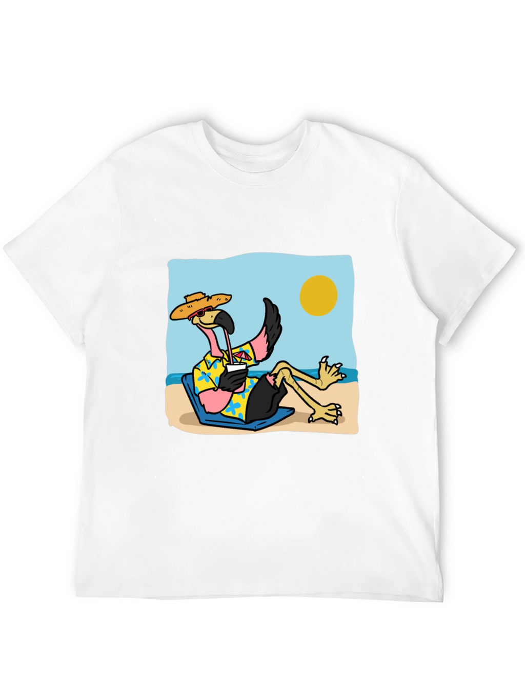 Relaxed Flamingo Beach T-Shirt - Tropical Vibe