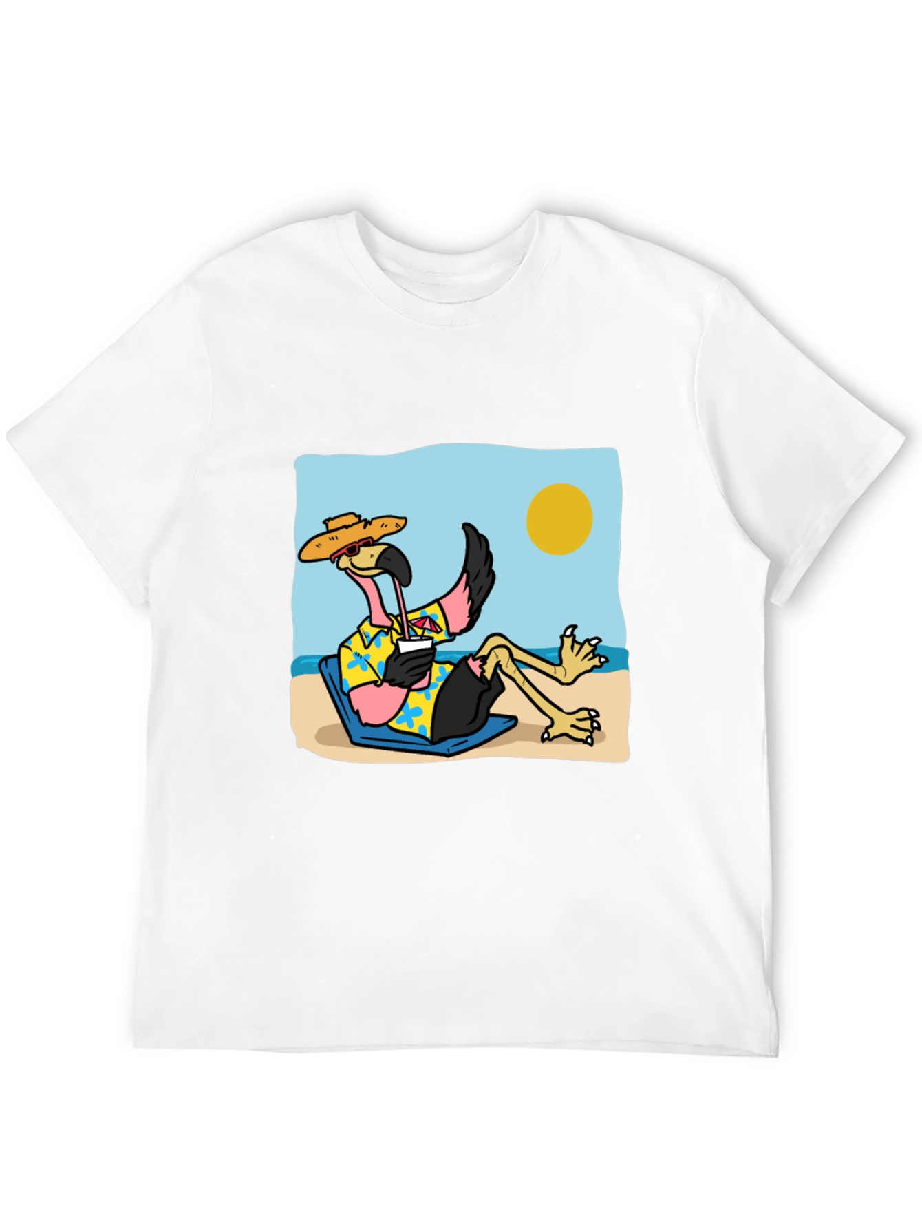 Relaxed Flamingo Beach T-Shirt - Tropical Vibe