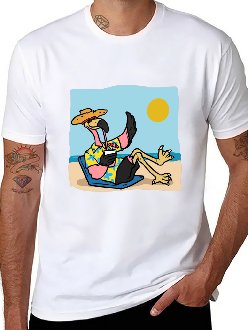 Relaxed Flamingo Beach T-Shirt - Tropical Vibe