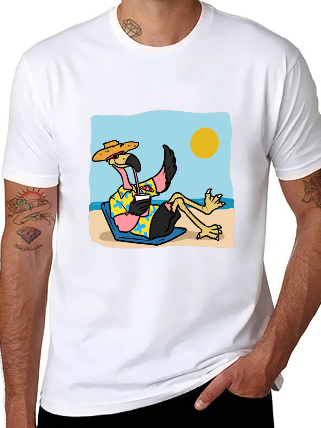 Relaxed Flamingo Beach T-Shirt - Tropical Vibe