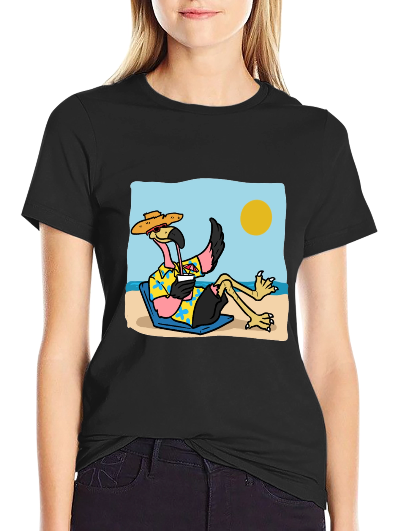 Relaxed Flamingo Beach T-Shirt - Tropical Vibe
