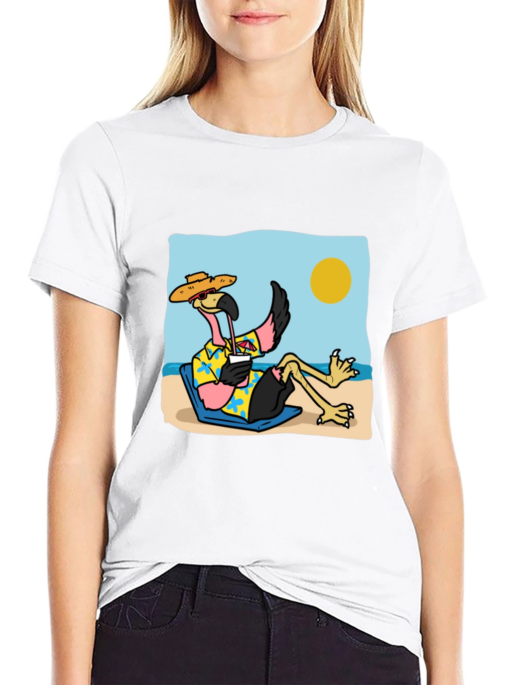 Relaxed Flamingo Beach T-Shirt - Tropical Vibe