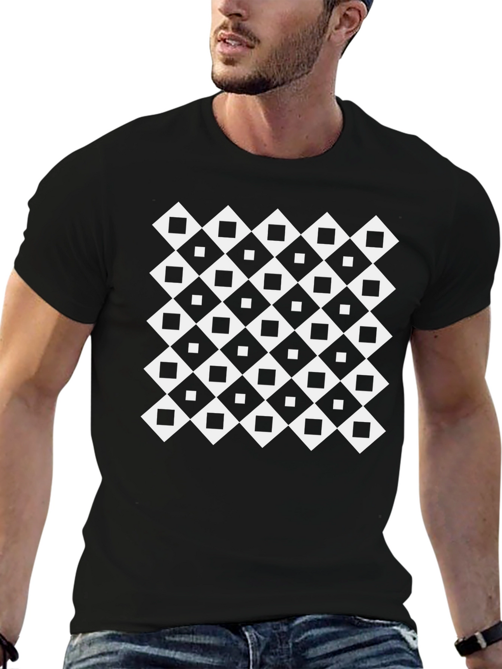 Modern Geometric Black Tee