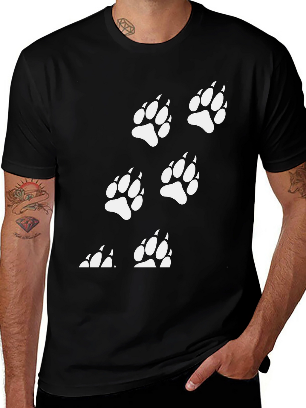 Bear Paw Print T-Shirt - Black Cotton Tee