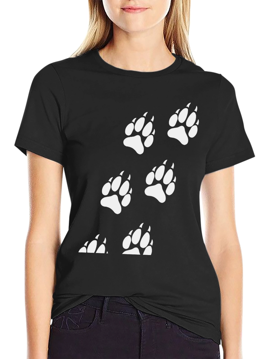 Bear Paw Print T-Shirt - Black Cotton Tee