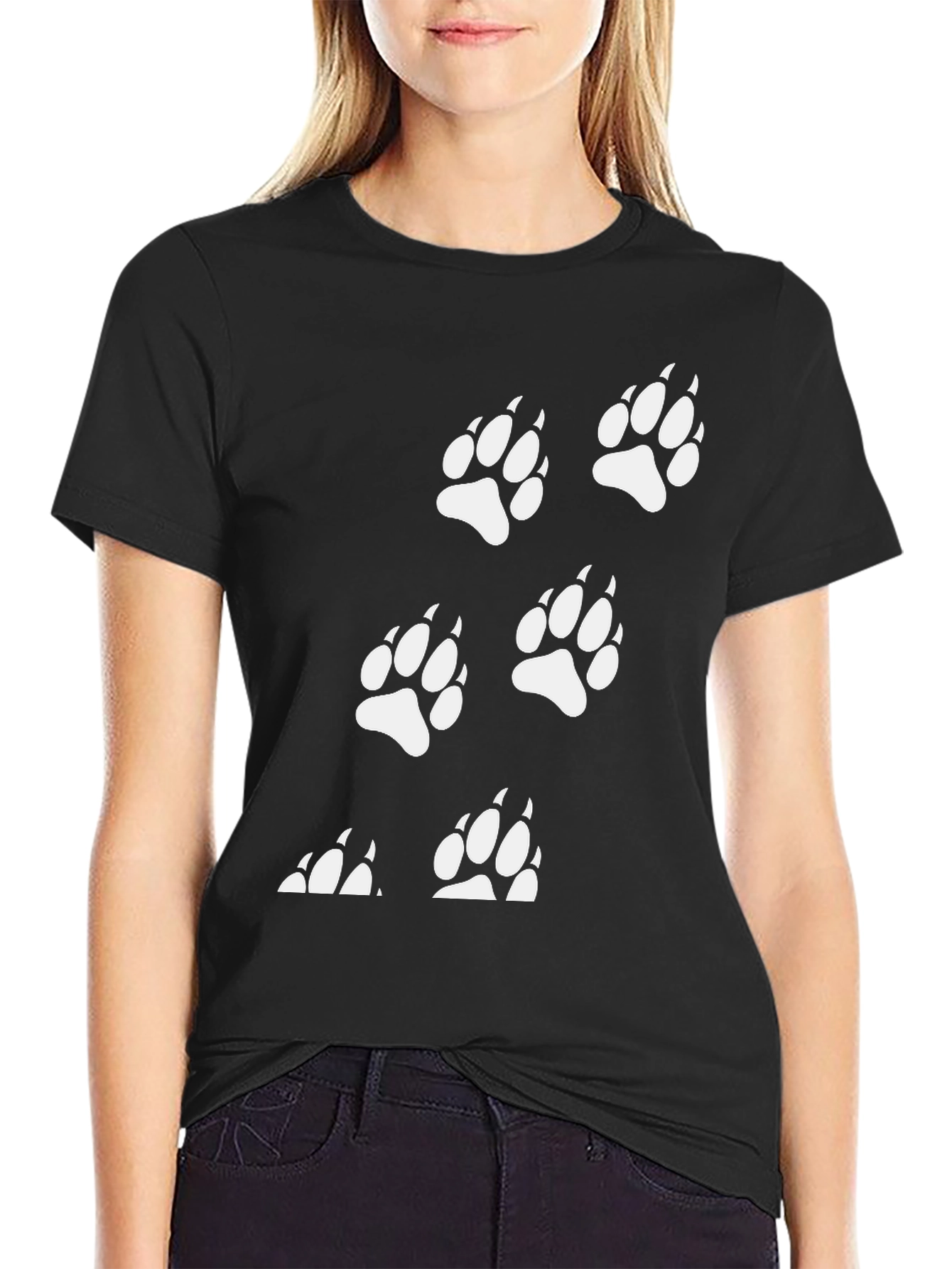 Bear Paw Print T-Shirt - Black Cotton Tee