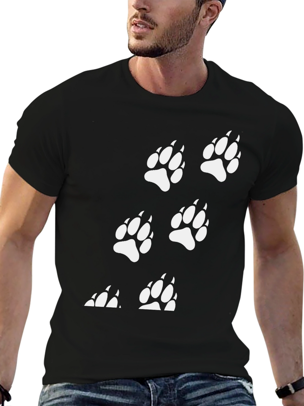 Bear Paw Print T-Shirt - Black Cotton Tee