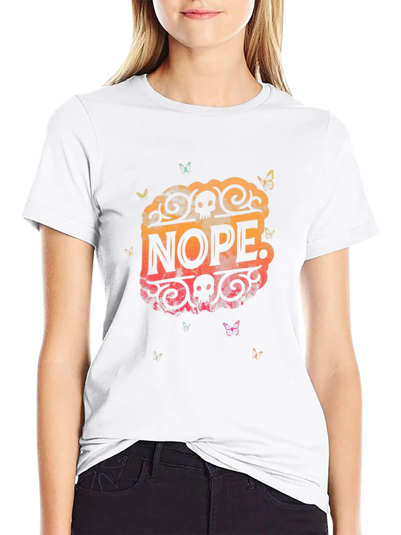 Nope Skull Butterfly Graphic Tee