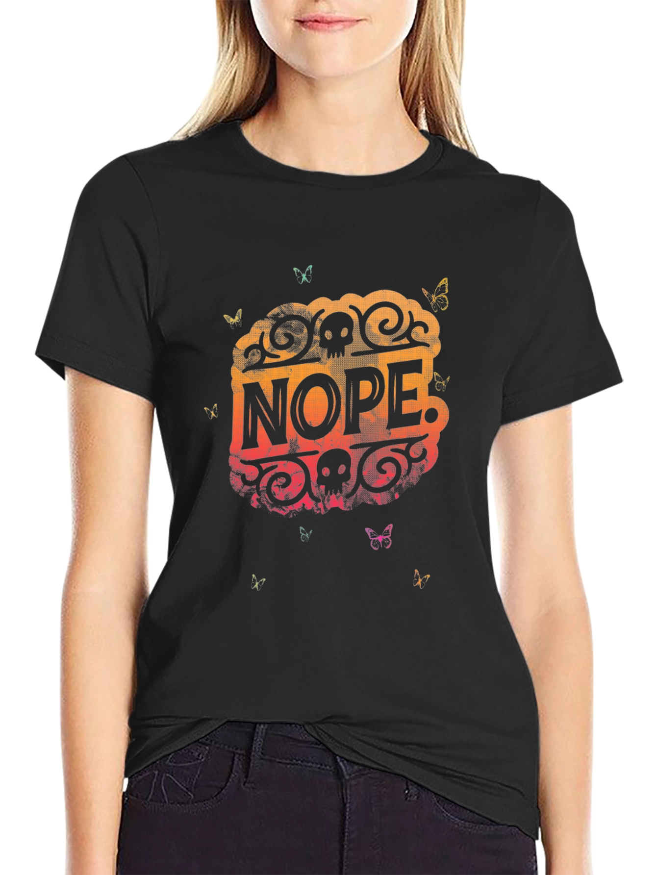 Nope Skull Butterfly Graphic Tee