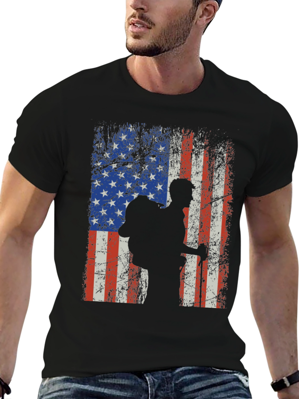 American Flag Hiker Graphic T-Shirt