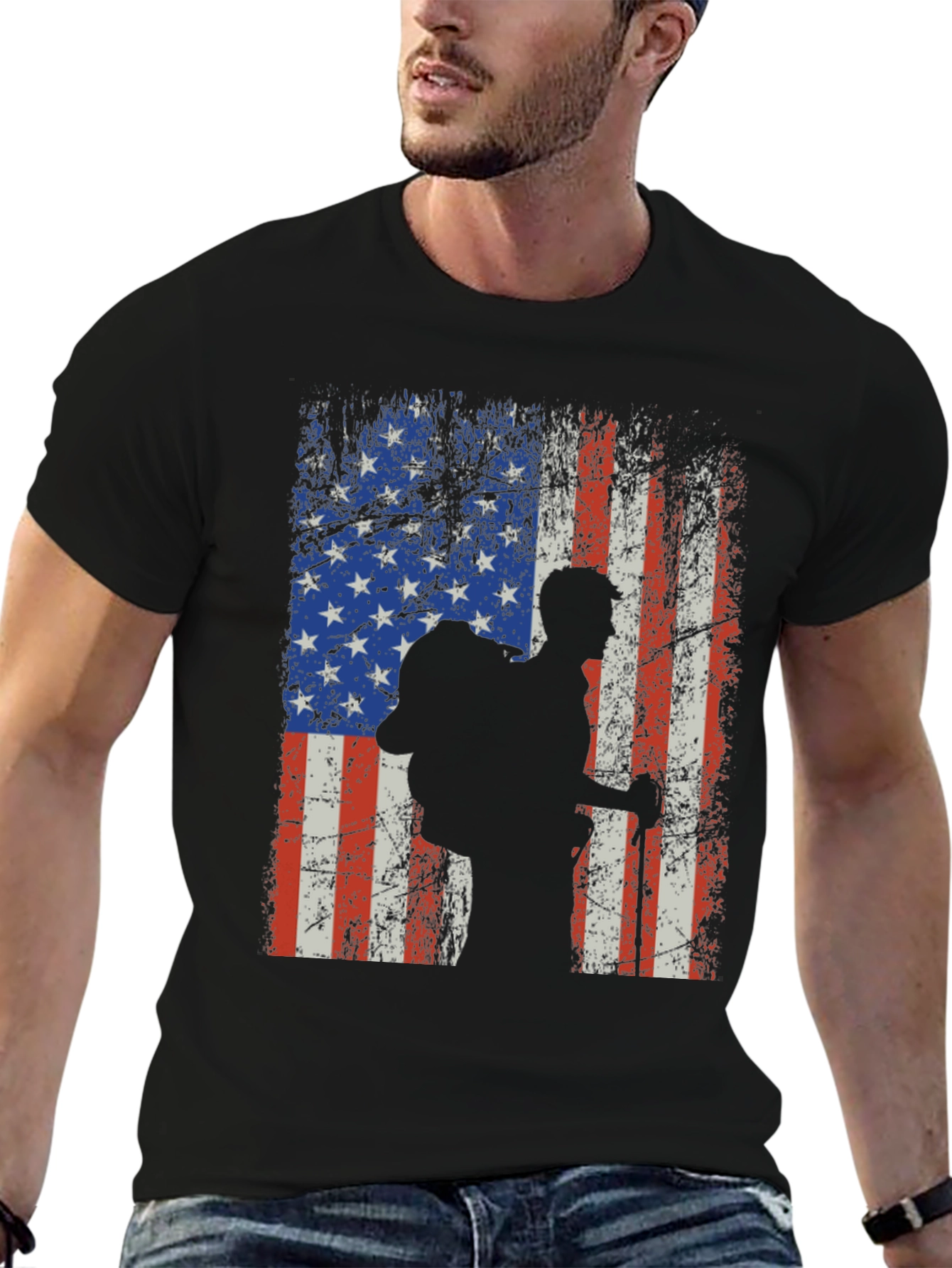 American Flag Hiker Graphic T-Shirt
