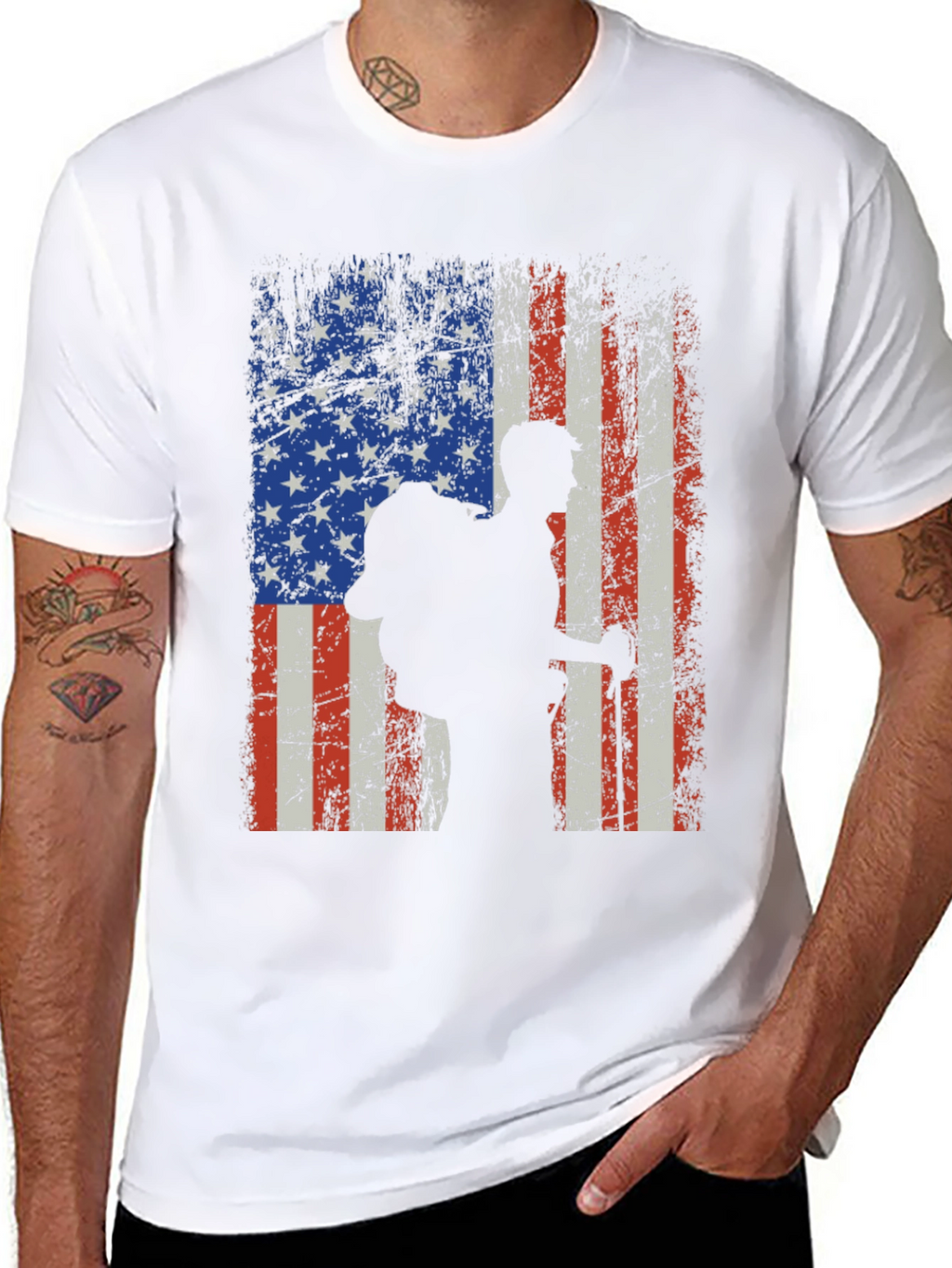 American Flag Hiker Graphic T-Shirt