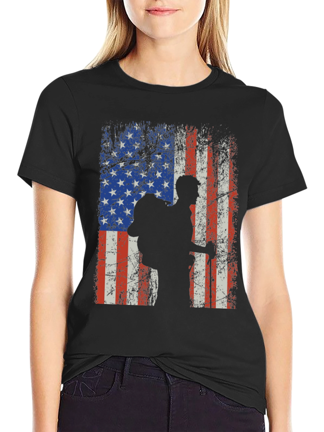 American Flag Hiker Graphic T-Shirt