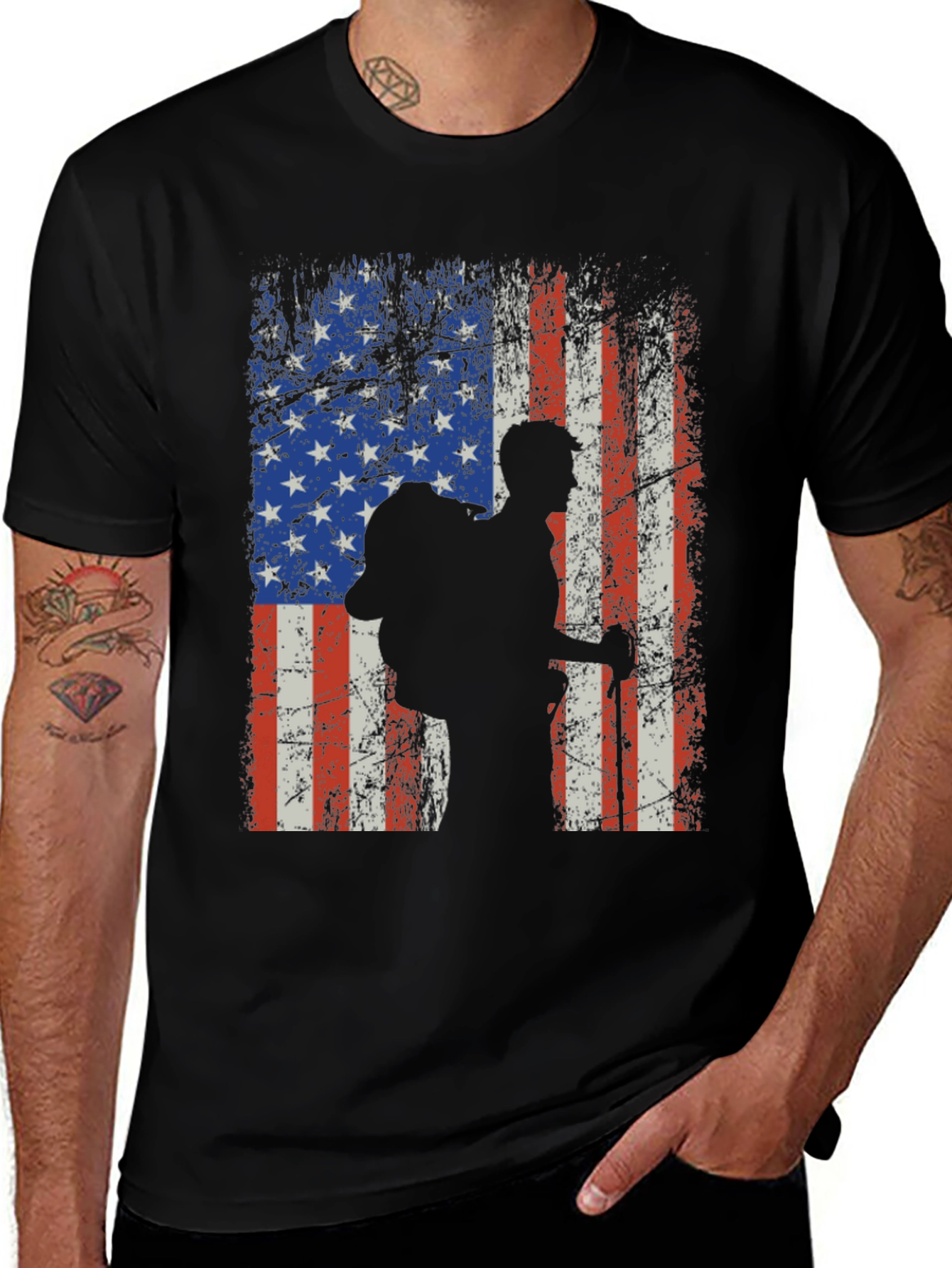 American Flag Hiker Graphic T-Shirt