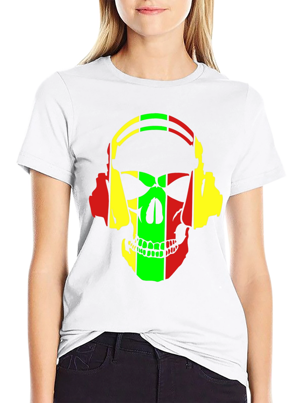 Rasta Skull Headphones Graphic T-Shirt