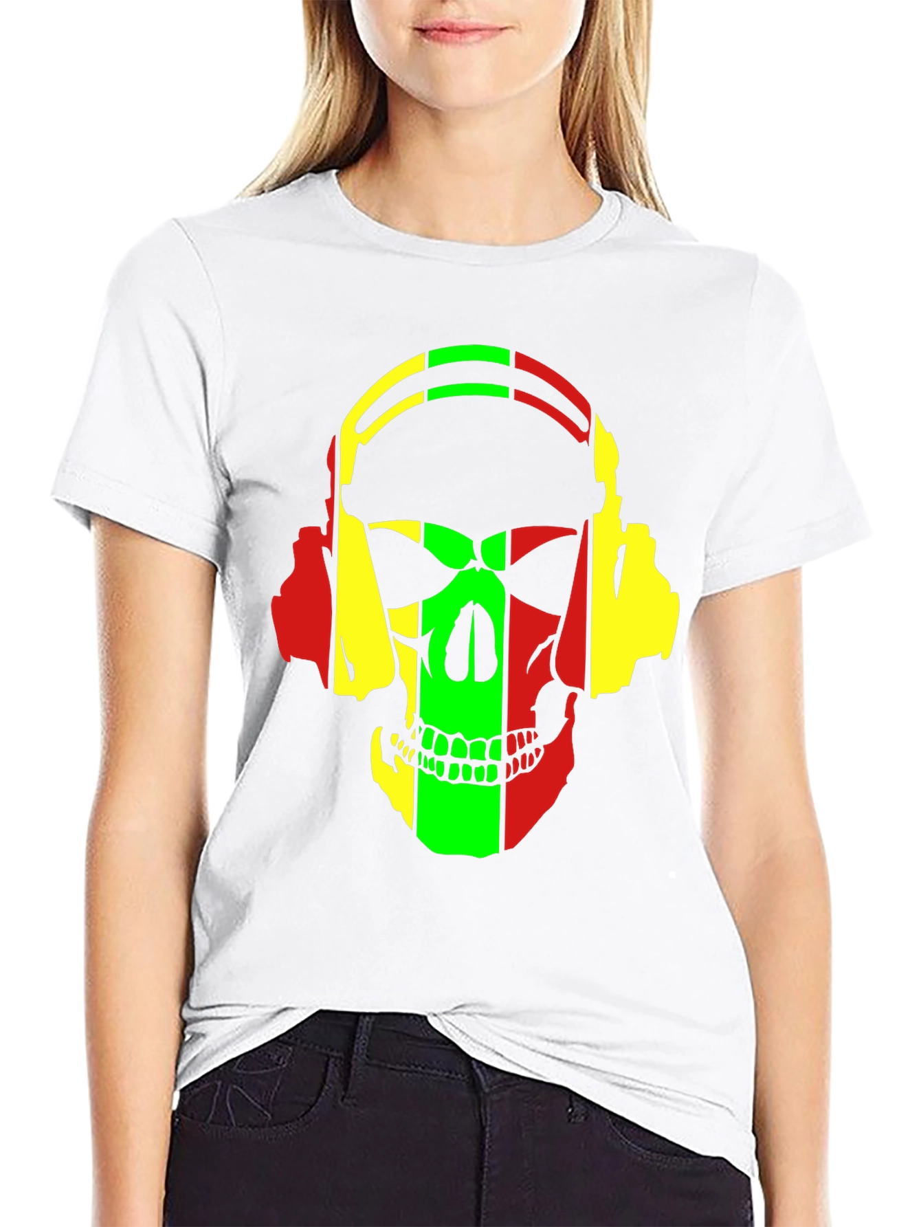 Rasta Skull Headphones Graphic T-Shirt