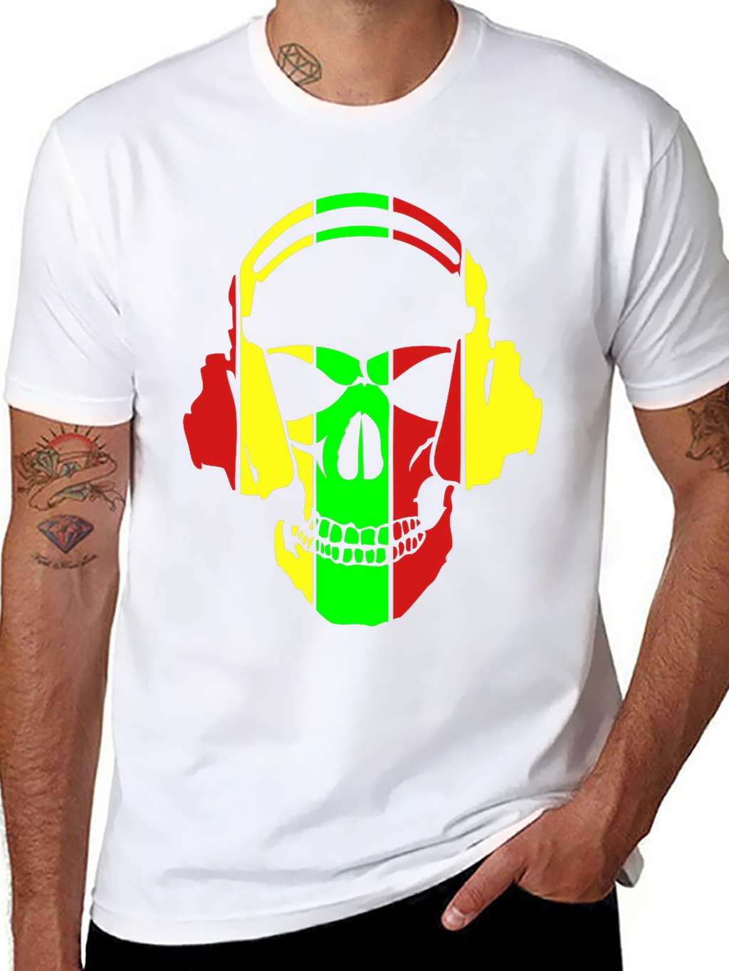 Rasta Skull Headphones Graphic T-Shirt