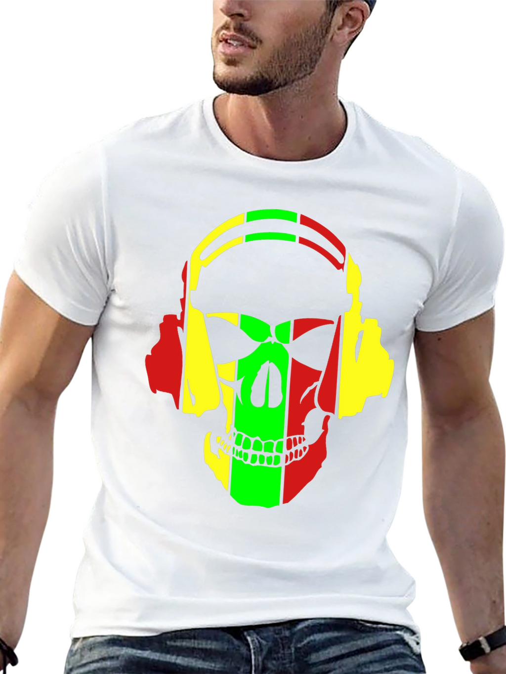 Rasta Skull Headphones Graphic T-Shirt