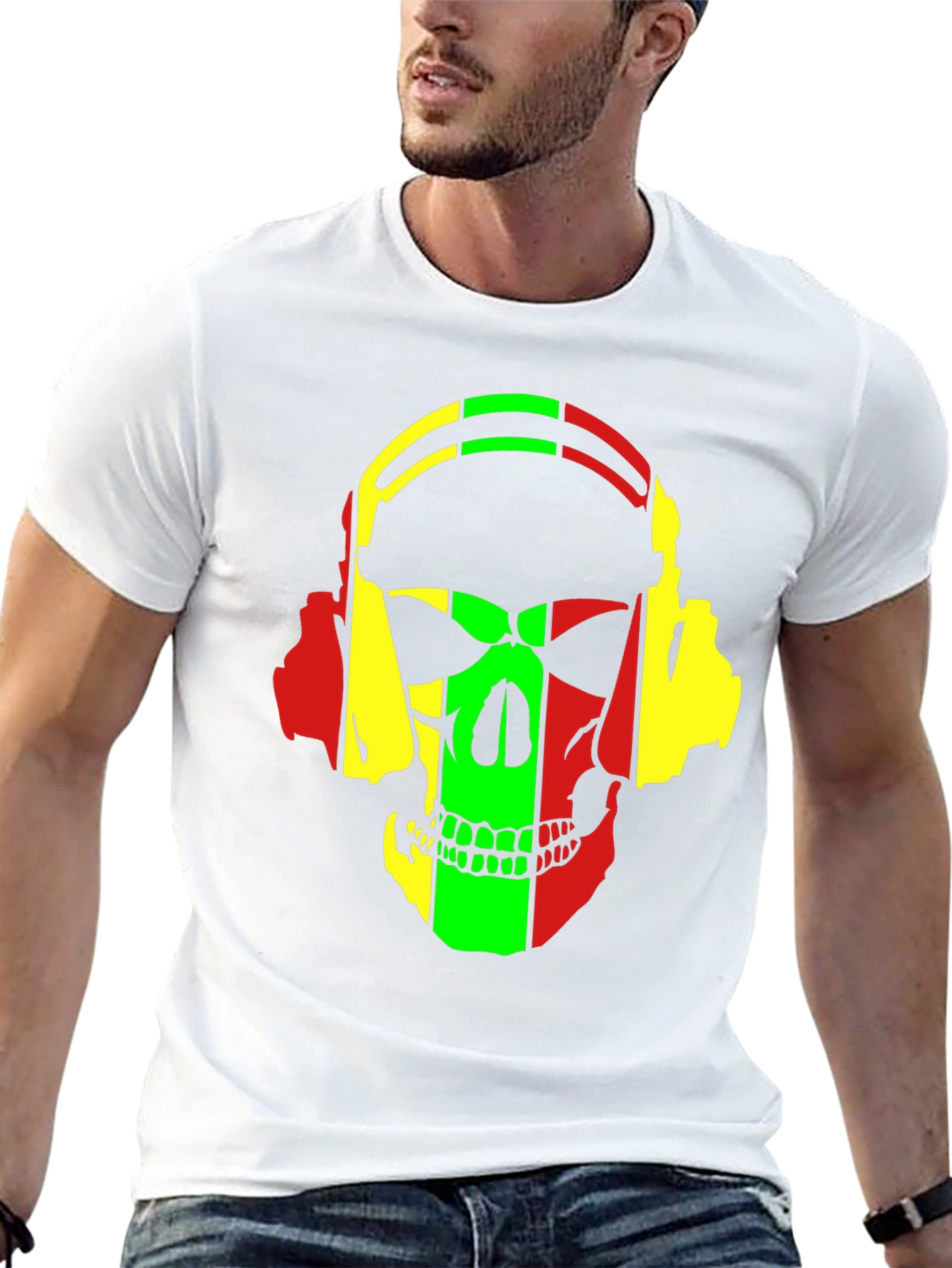 Rasta Skull Headphones Graphic T-Shirt