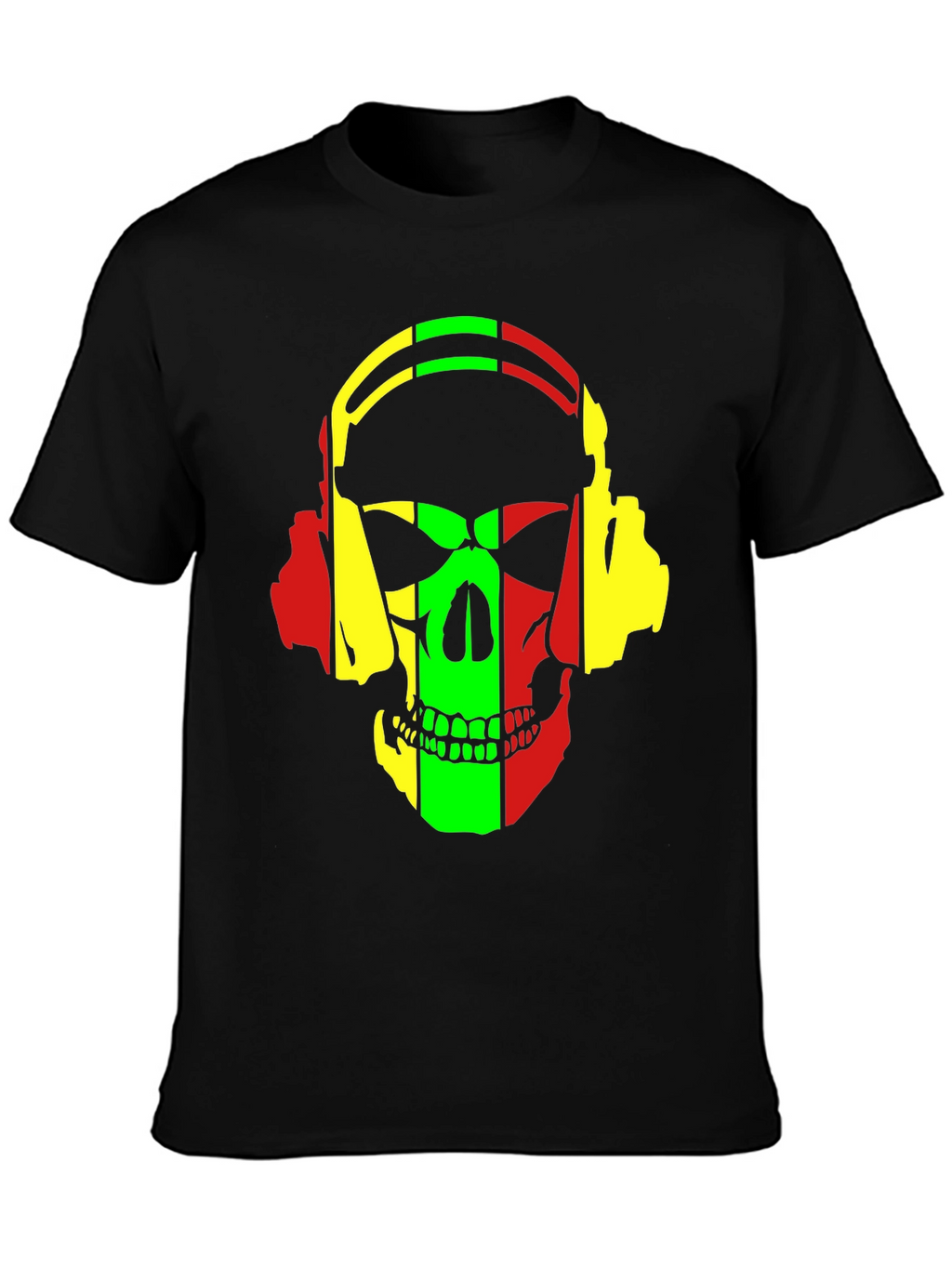 Rasta Skull Headphones Graphic T-Shirt