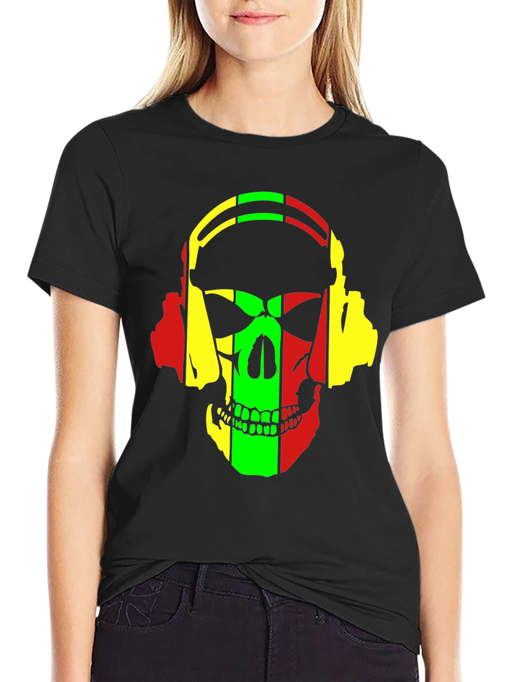 Rasta Skull Headphones Graphic T-Shirt