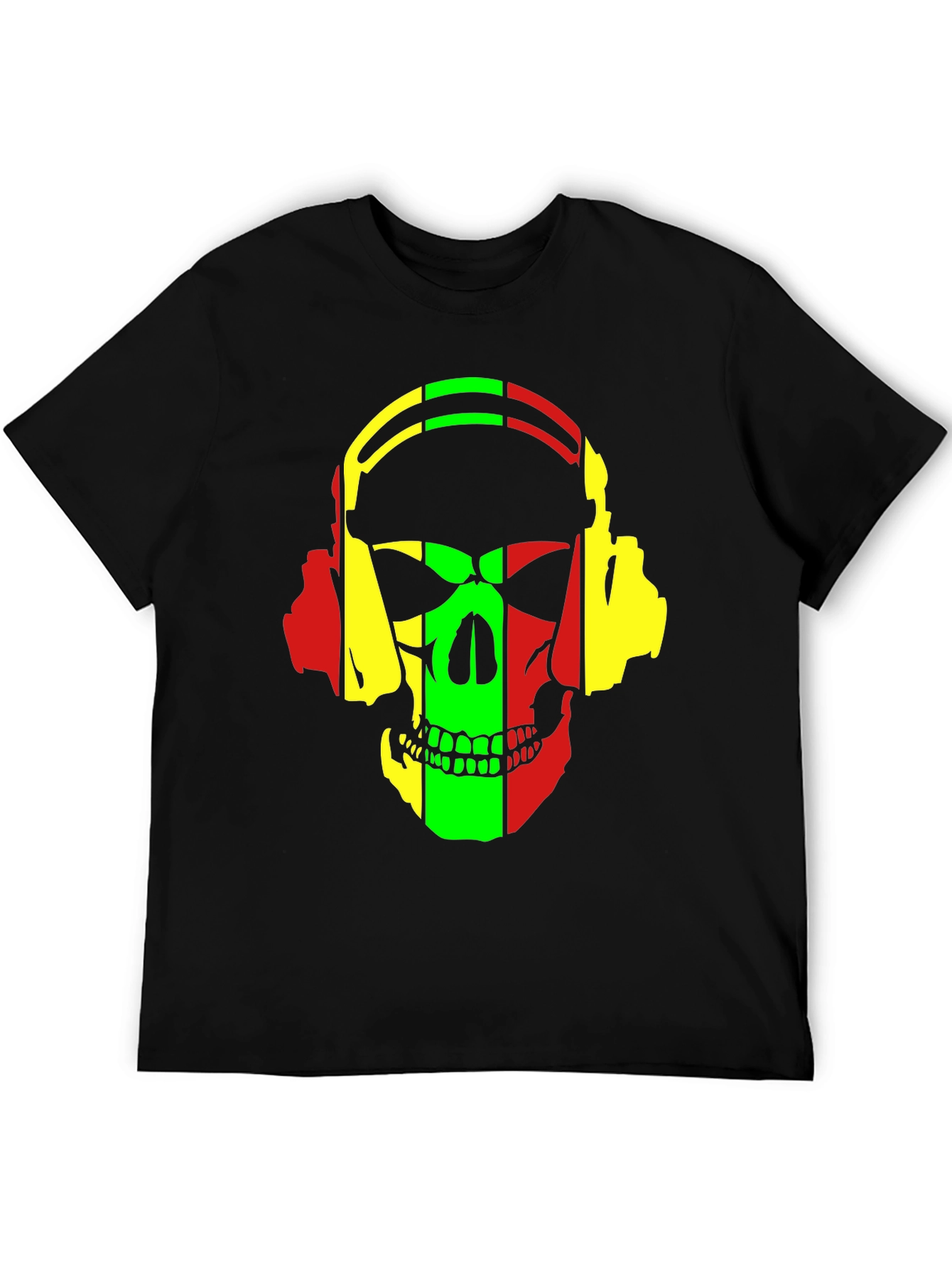 Rasta Skull Headphones Graphic T-Shirt