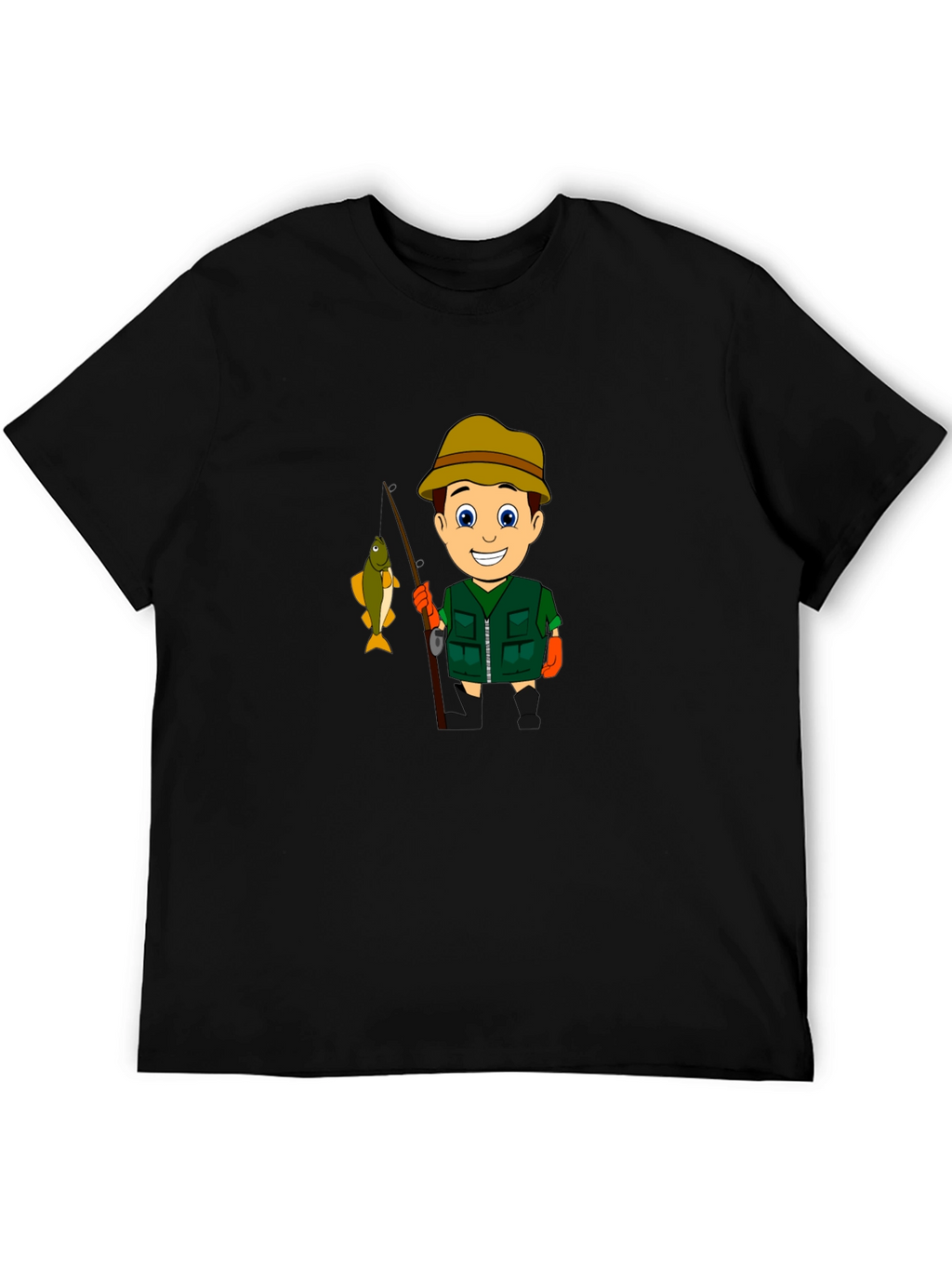 Cartoon Fisherman Graphic T-Shirt