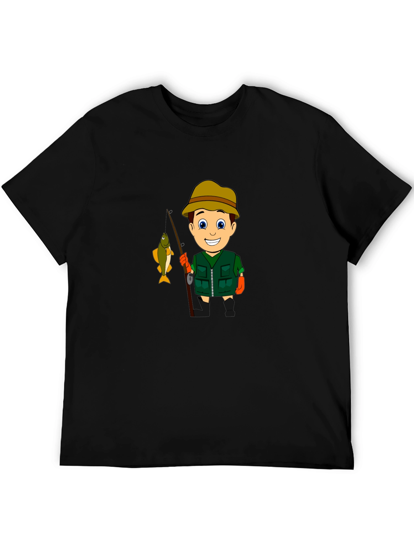 Cartoon Fisherman Graphic T-Shirt
