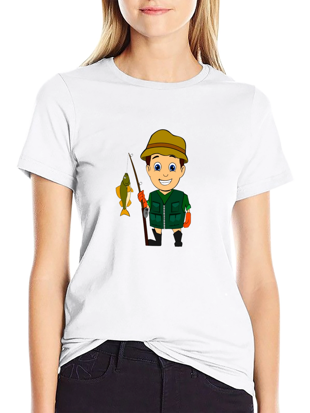 Cartoon Fisherman Graphic T-Shirt