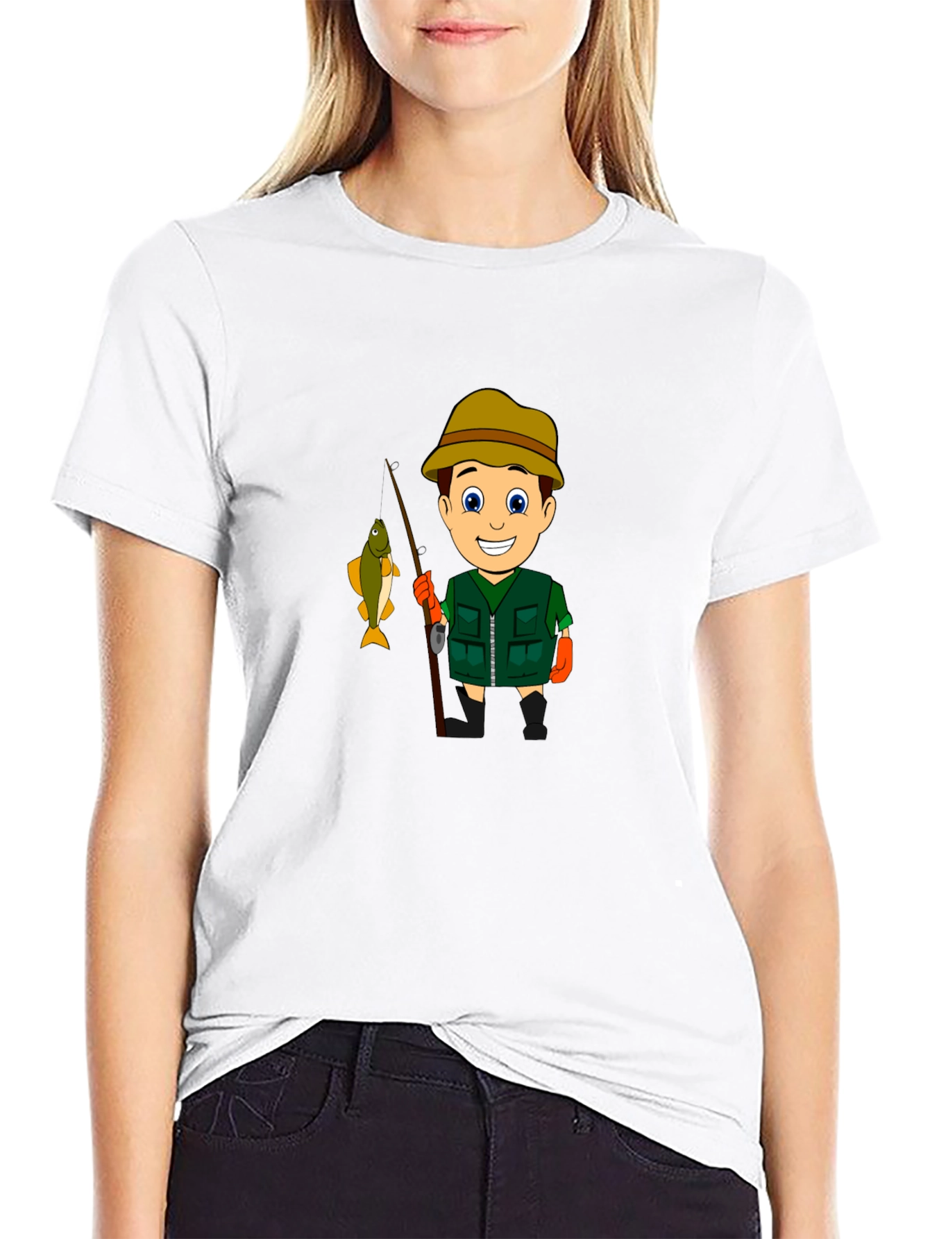 Cartoon Fisherman Graphic T-Shirt